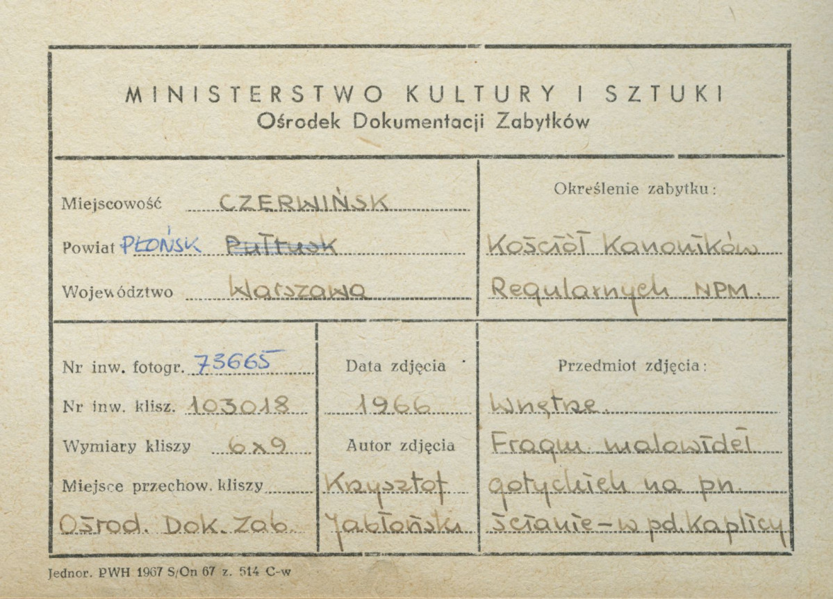 Zespół opactwa - kościół, fragment polichromii w kaplicy św. Krzyża - metryczka, skan 1