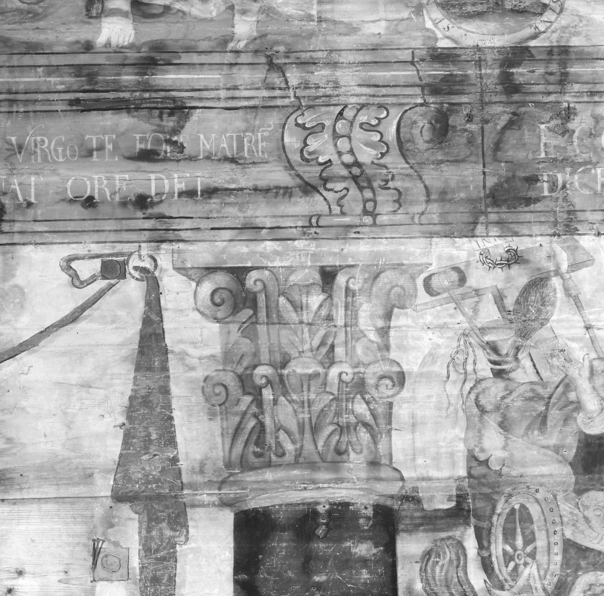 kościół pw. św. Elżbiety Węgierskiej - wnętrze - prezbiterium - ściana północna - polichromia - fragment, skan 1