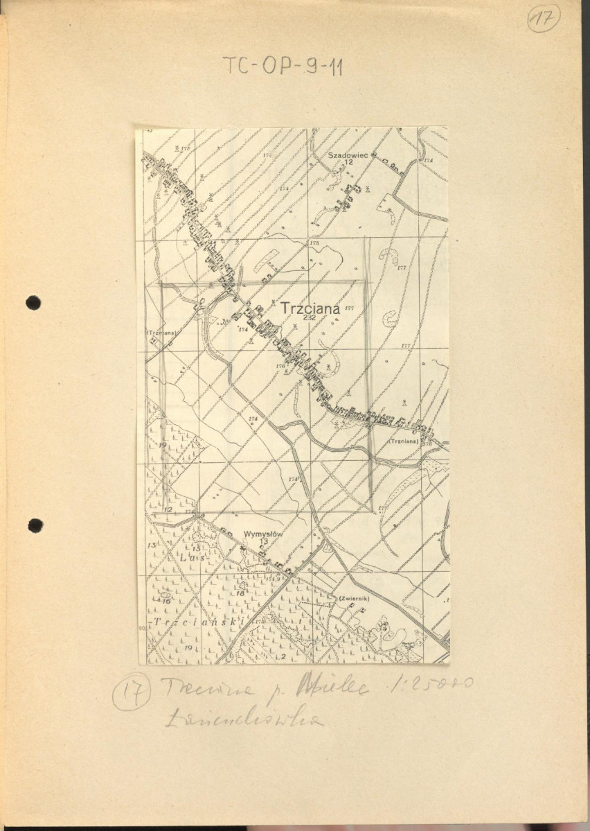 fragment mapy na karcie z podpisem: „Trzciana p. Mielec 1:25000”, skan 1