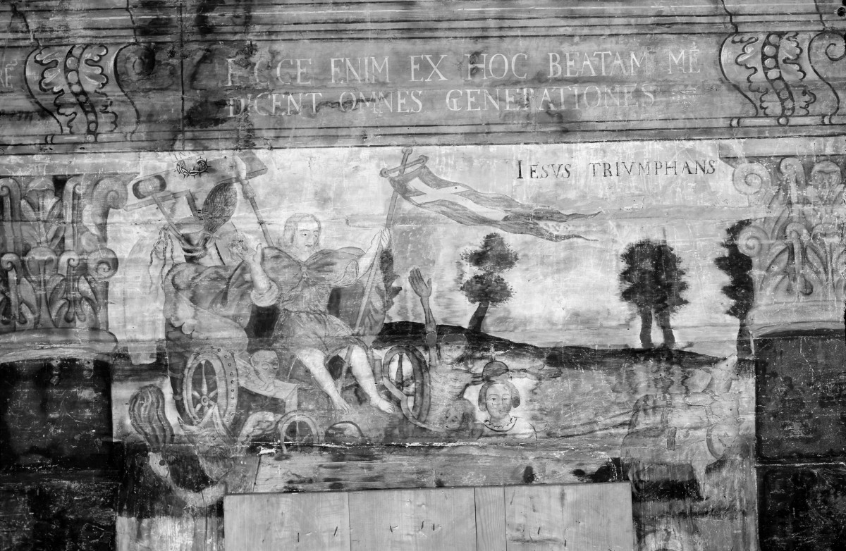 kościół pw. św. Elżbiety Węgierskiej - wnętrze - prezbiterium - ściana północna - polichromia - Chrystys Triumfujący nad śmiercią, skan 1