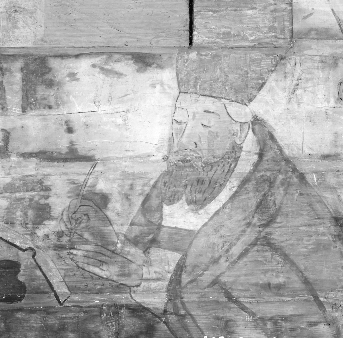 kościół pw. św. Elżbiety Węgierskiej - wnętrze - prezbiterium - ściana południowa - polichromia - św. Ambroży - fragment, skan 1