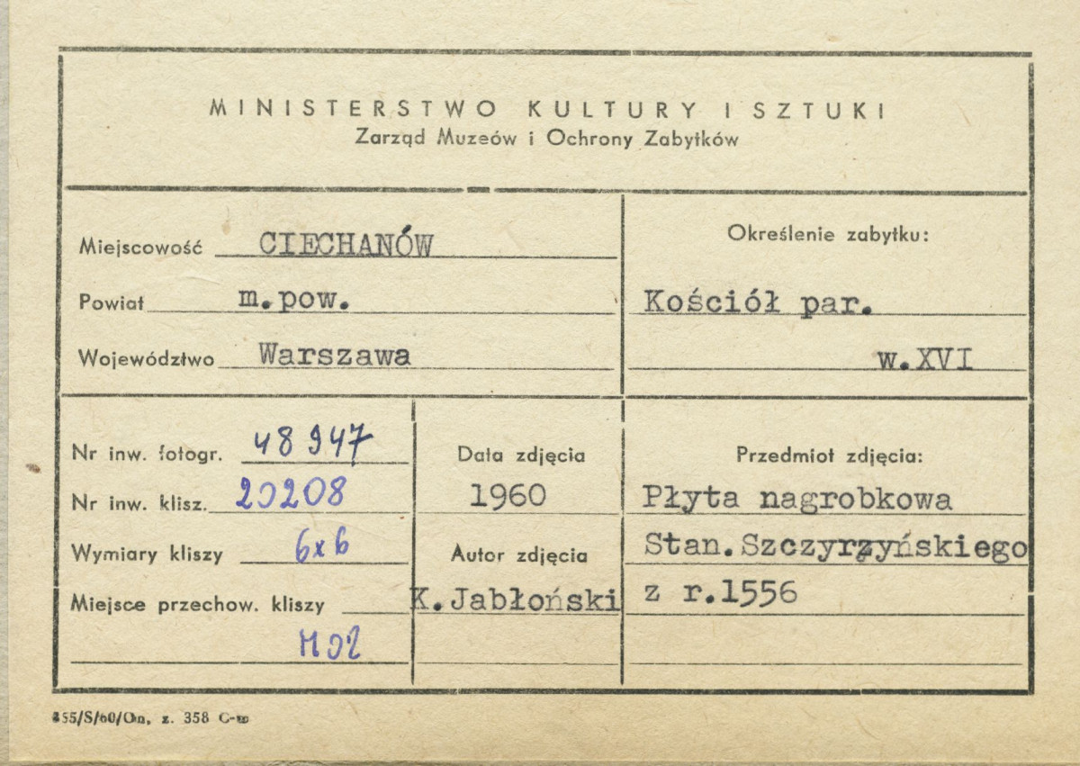 Kościół parafialny - wnętrze, płyta nagrobna rycerza - metryczka, skan 1