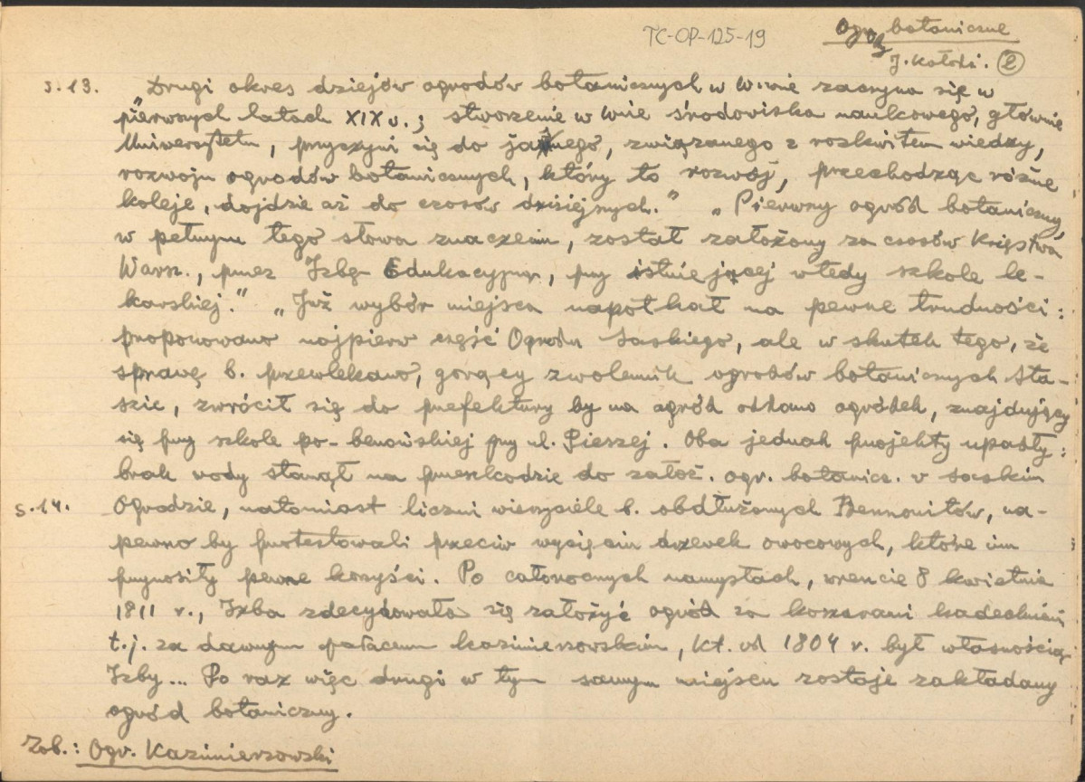 wypis z pracy Kołodziejczyk J., Ogrody botaniczne w Warszawie, Warszawa 1918, na temat roślin ogrodowych oraz historycznych planów różnych założeń ogrodów botanicznych w Warszawie, skan 2