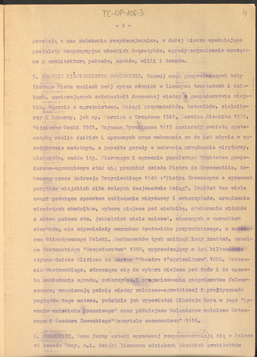 tekst roboczy do publikacji "Ogrody Polskie", wyd. Warszawa, 1954 – fragment rozdziału II, Ogrody Odrodzenia – kolejna wersja , skan 4