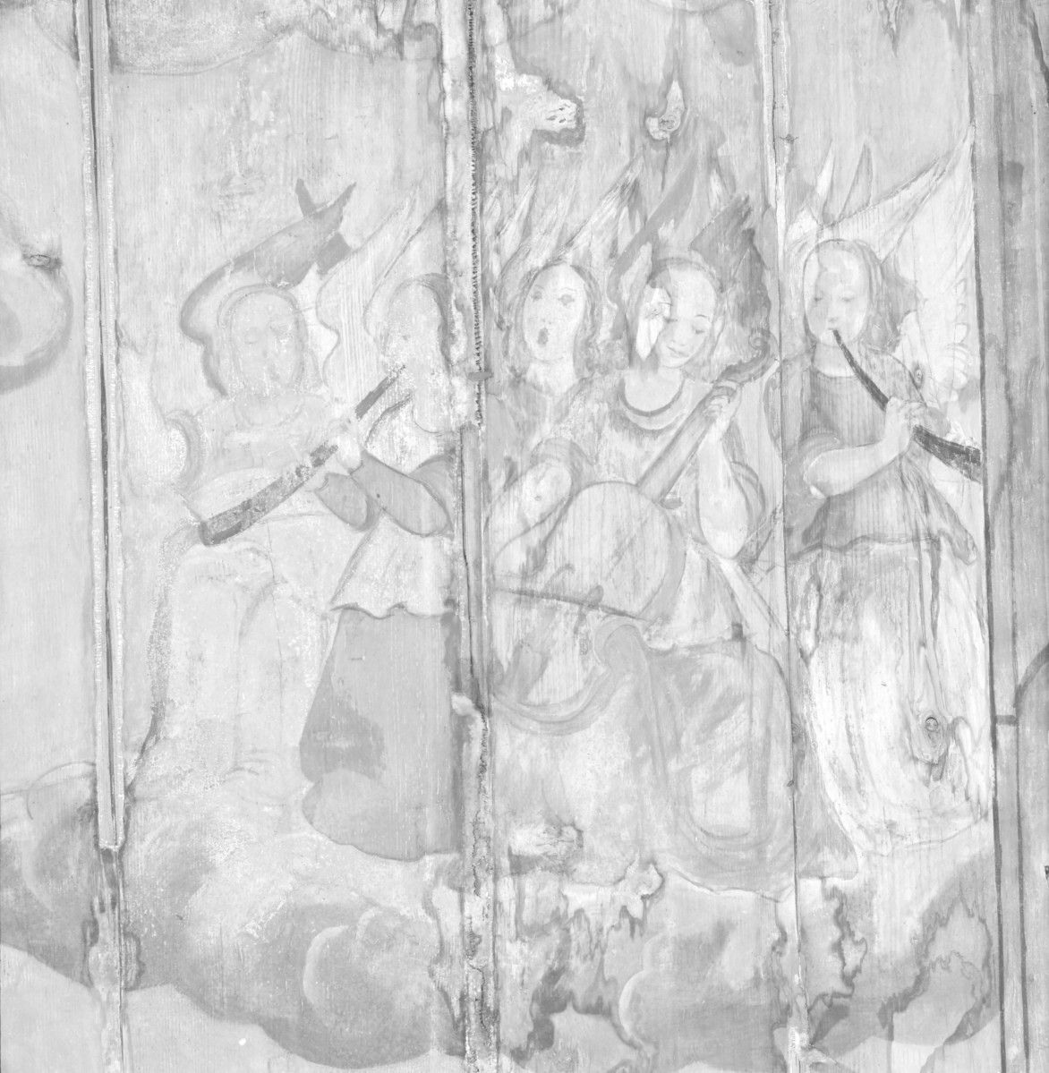 kościół pw. św. Elżbiety Węgierskiej - wnętrze - prezbiterium - strop - polichromia -  Wniebowzięcie Najświętszej Marii Panny - fragment z Chórem Anielskim, skan 1