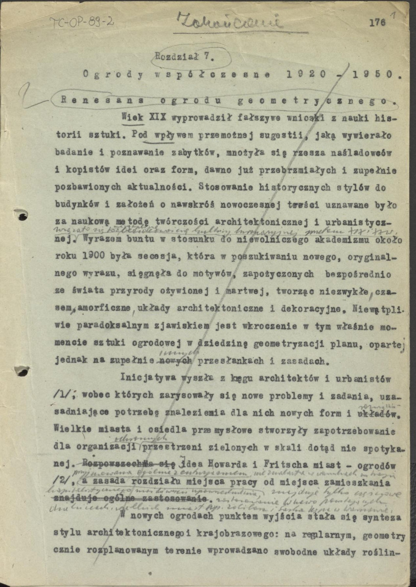 kolejna wersja tekstu do rozdziału VII z publikacji "Ogrody Polskie", skan 1