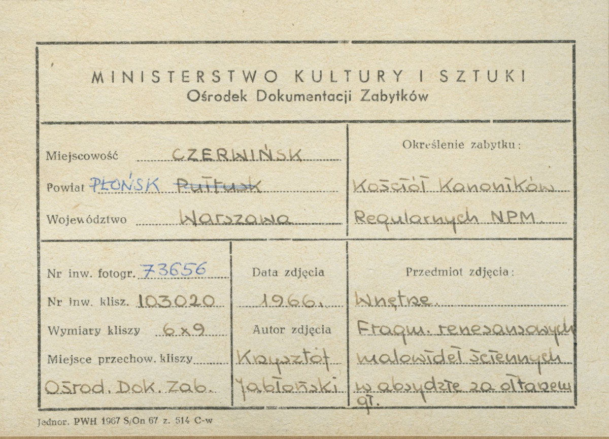 Zespół opactwa - kościół, fragment polichromii w absydzie prezbiterium - metryczka, skan 1