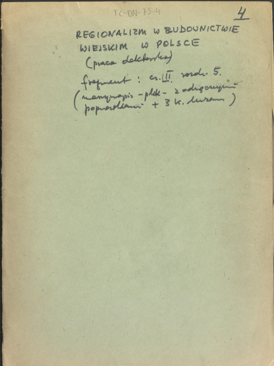 Regionalizm w budownictwie wiejskim w Polsce; praca doktorska; fragment cz. III rozdz. 5, skan 1
