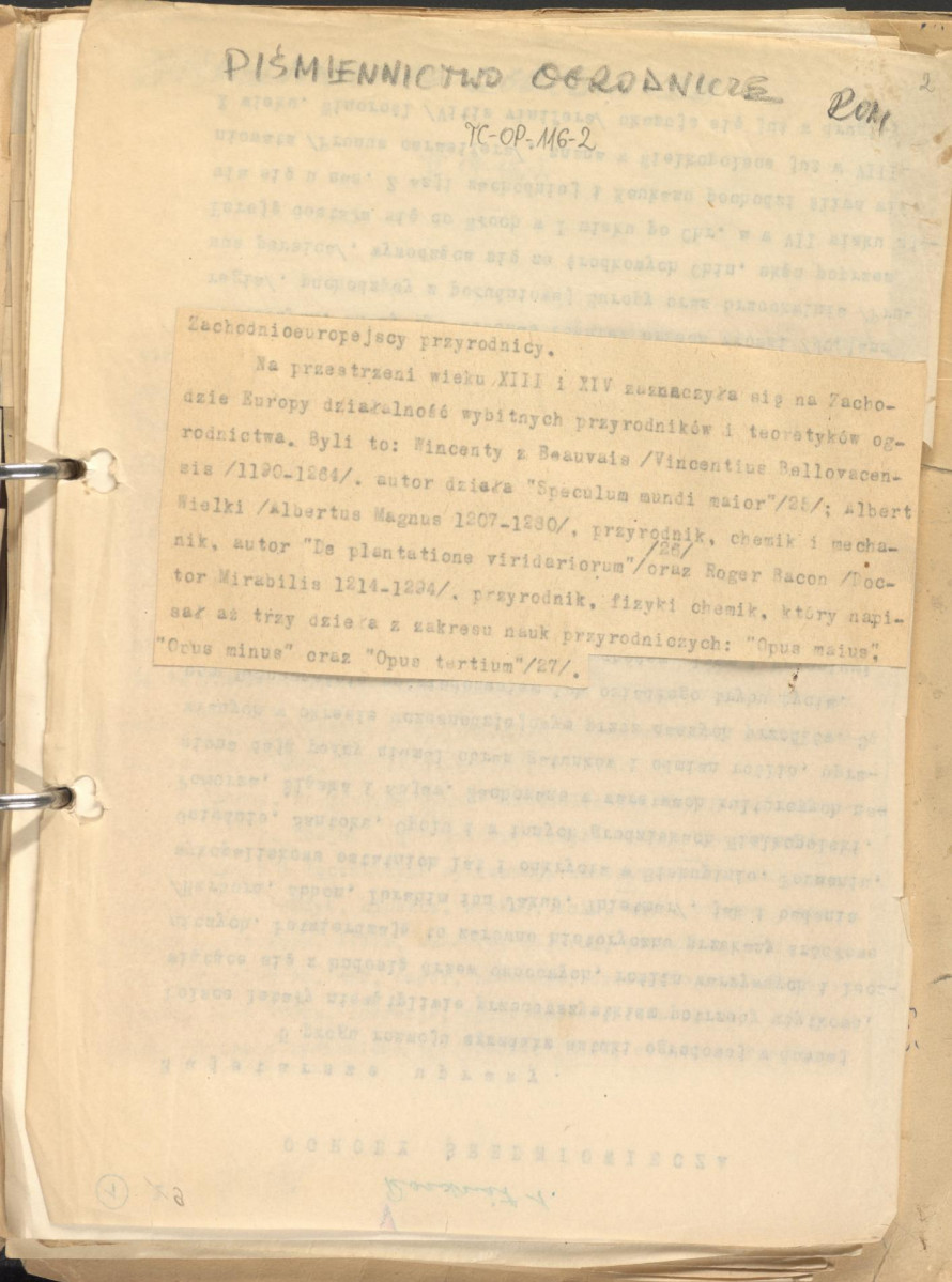 tekst uzupełniony fotografiami oraz rysunkami stanowiący materiał roboczy do zagadnień sztuki ogrodowej oraz przemian w kształtowaniu miast w epoce gotyku, zgrupowany w rozdzaiły: uwagi ogólne, piśmiennictwo ogrodnicze, ogrody siedlisk wiejskich, dworskich oraz zamkowych,rezydencje letnie, dwory myśliwskie, zwierzyńce, miasto., skan 2