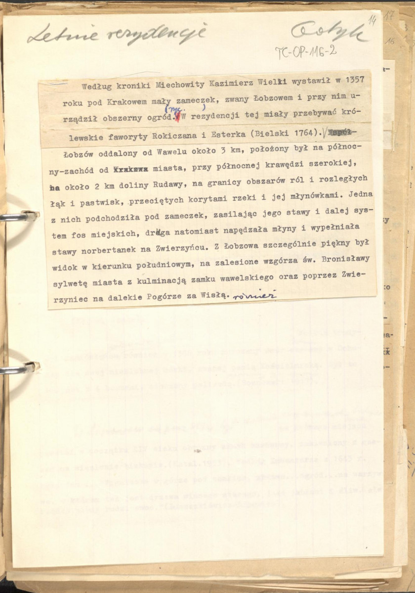 tekst uzupełniony fotografiami oraz rysunkami stanowiący materiał roboczy do zagadnień sztuki ogrodowej oraz przemian w kształtowaniu miast w epoce gotyku, zgrupowany w rozdzaiły: uwagi ogólne, piśmiennictwo ogrodnicze, ogrody siedlisk wiejskich, dworskich oraz zamkowych,rezydencje letnie, dwory myśliwskie, zwierzyńce, miasto., skan 14