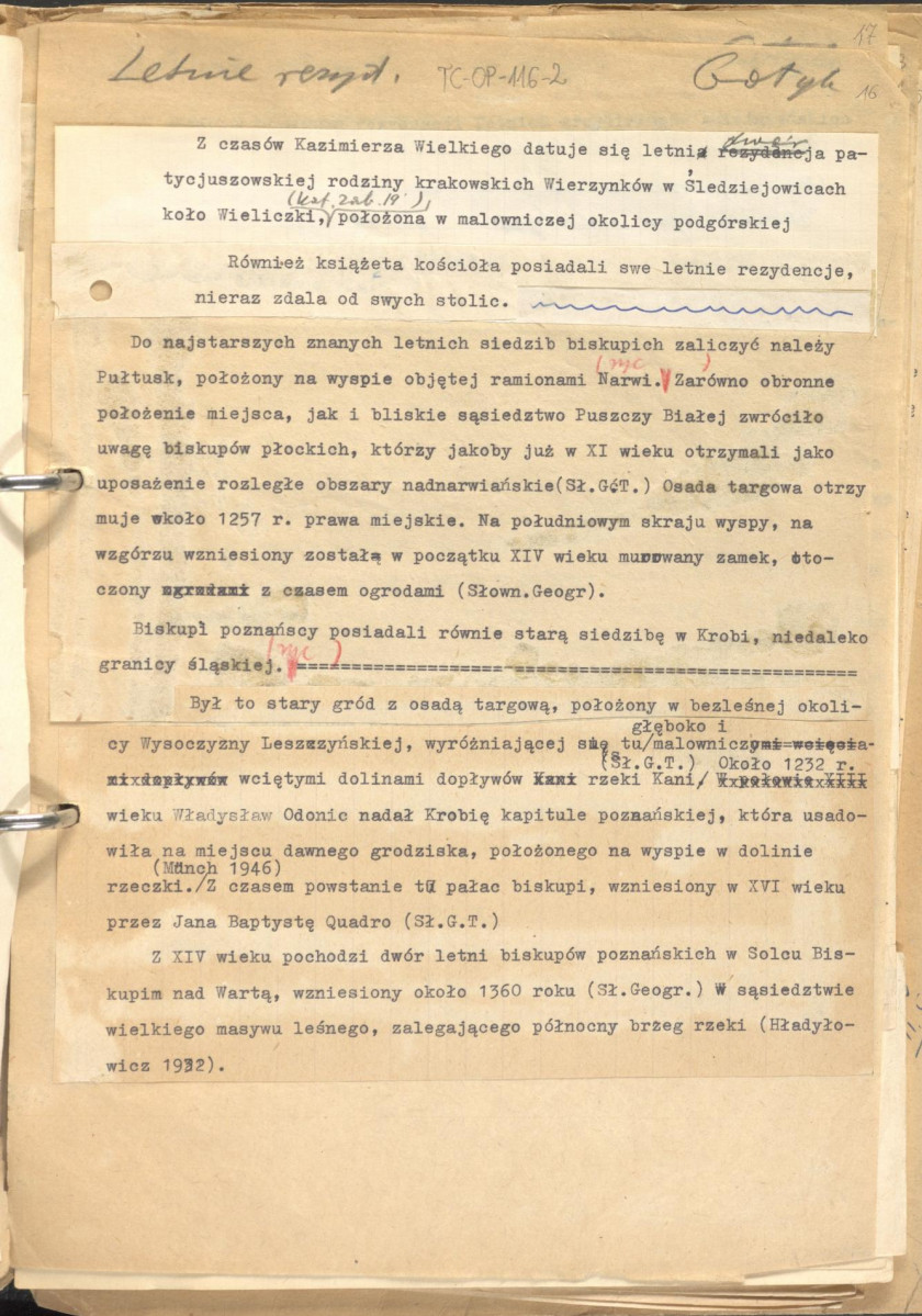 tekst uzupełniony fotografiami oraz rysunkami stanowiący materiał roboczy do zagadnień sztuki ogrodowej oraz przemian w kształtowaniu miast w epoce gotyku, zgrupowany w rozdzaiły: uwagi ogólne, piśmiennictwo ogrodnicze, ogrody siedlisk wiejskich, dworskich oraz zamkowych,rezydencje letnie, dwory myśliwskie, zwierzyńce, miasto., skan 16