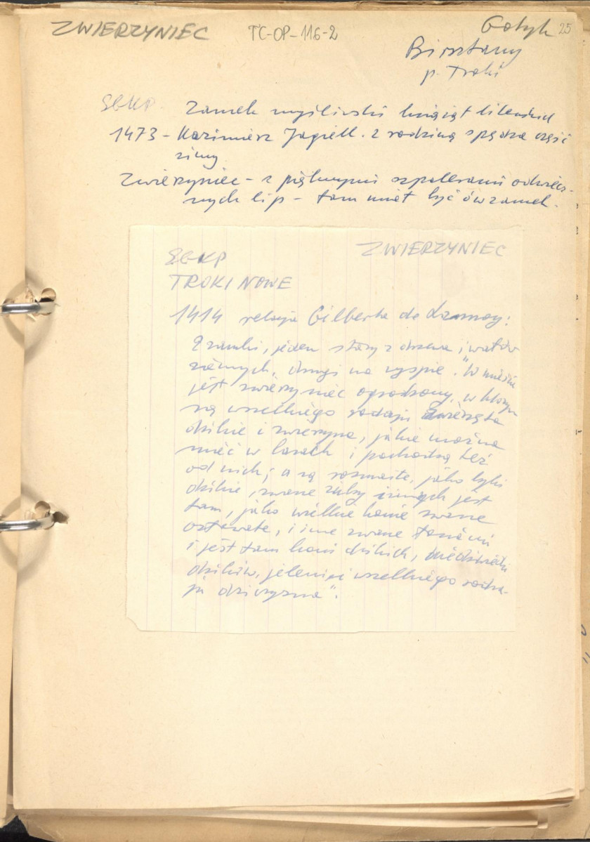 tekst uzupełniony fotografiami oraz rysunkami stanowiący materiał roboczy do zagadnień sztuki ogrodowej oraz przemian w kształtowaniu miast w epoce gotyku, zgrupowany w rozdzaiły: uwagi ogólne, piśmiennictwo ogrodnicze, ogrody siedlisk wiejskich, dworskich oraz zamkowych,rezydencje letnie, dwory myśliwskie, zwierzyńce, miasto., skan 25