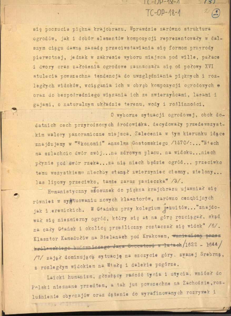 fragmenty tekstu, materiał roboczy pt. "III. Sztuka ogrodowa", kolejna wersja redakcyjna, skan 2