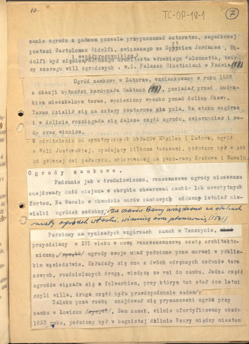 fragmenty tekstu, materiał roboczy pt. "III. Sztuka ogrodowa", kolejna wersja redakcyjna, skan 7