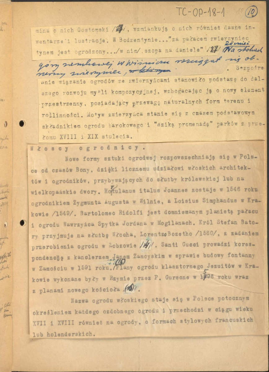 fragmenty tekstu, materiał roboczy pt. "III. Sztuka ogrodowa", kolejna wersja redakcyjna, skan 10