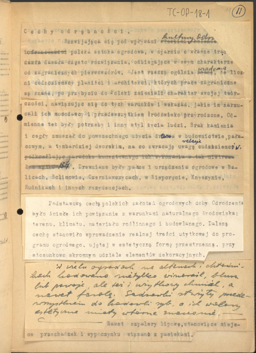 fragmenty tekstu, materiał roboczy pt. "III. Sztuka ogrodowa", kolejna wersja redakcyjna, skan 11