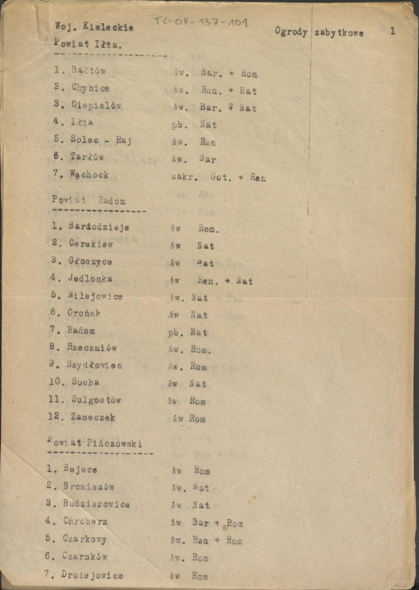 rejestr - woj. kieleckie - ogrody zabytkowe, skan 1