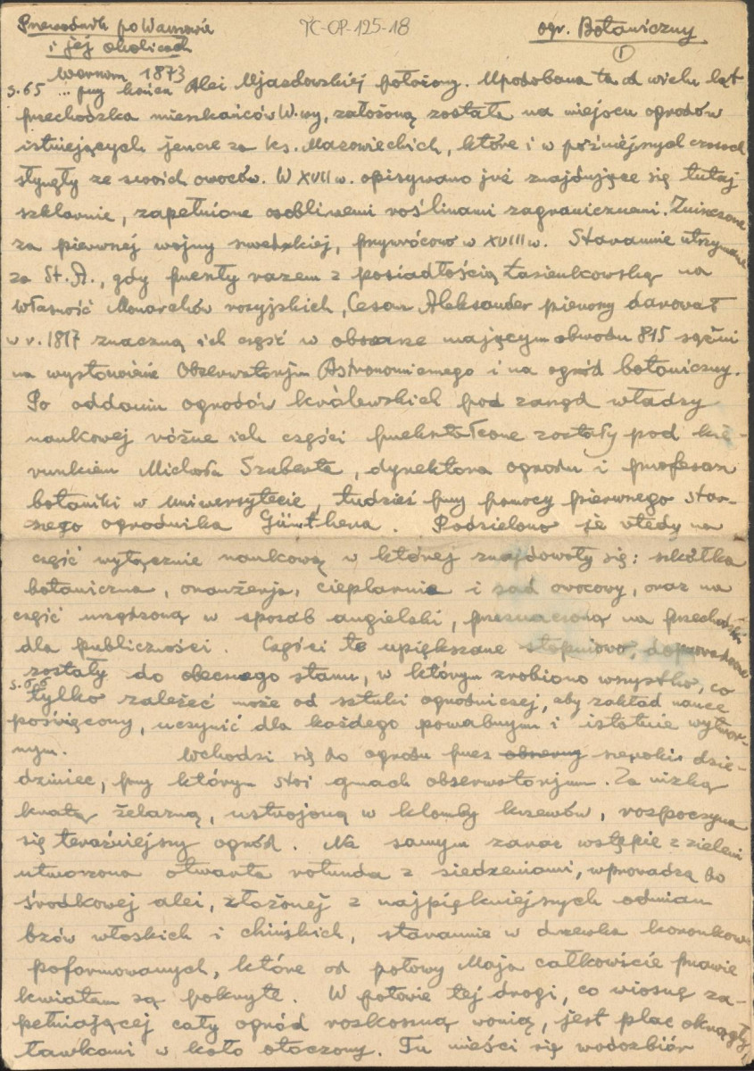 wypis z pracy Chodorowicz I., Fryze F., Przewodnik po Warszawie i jej okolicach, Warszawa 1873, na temat ogrodów botanicznych w Warszawie, skan 1