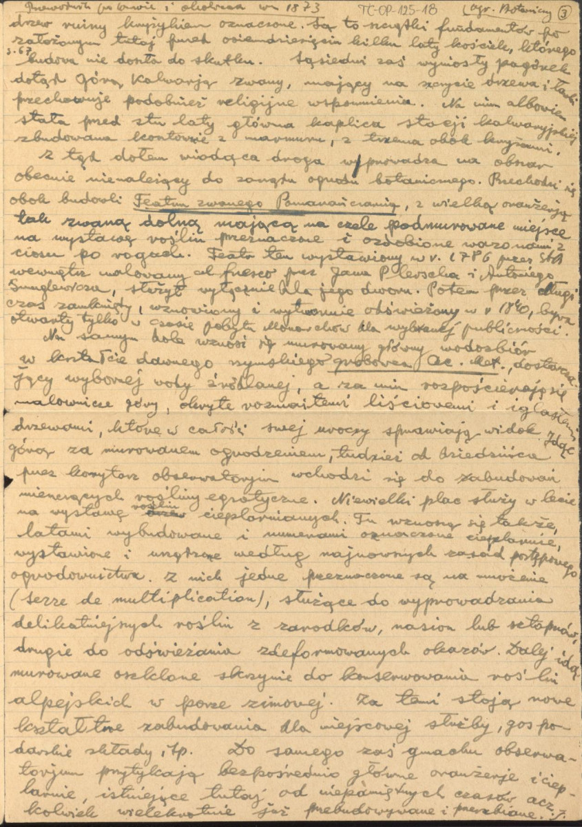 wypis z pracy Chodorowicz I., Fryze F., Przewodnik po Warszawie i jej okolicach, Warszawa 1873, na temat ogrodów botanicznych w Warszawie, skan 3