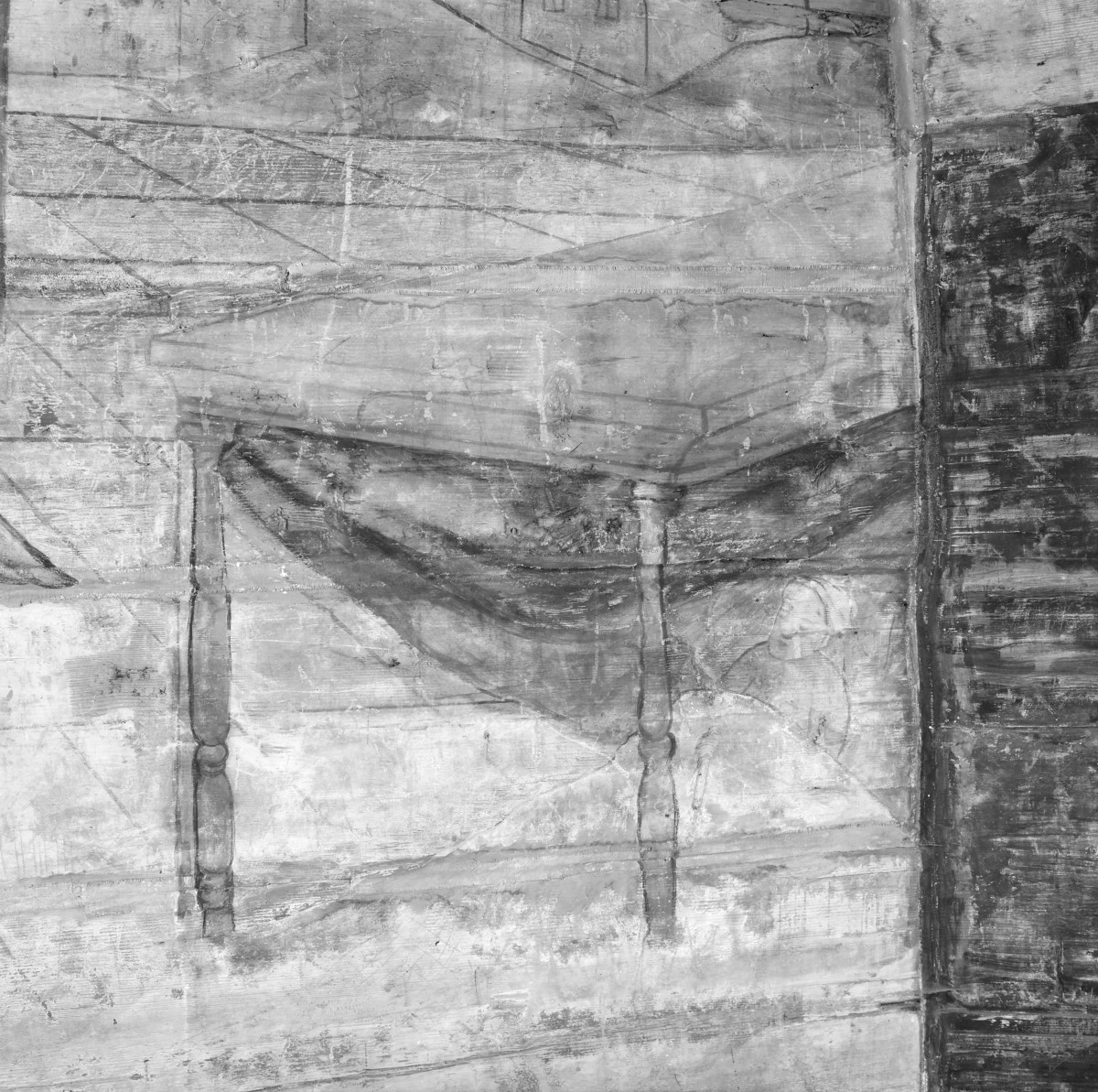 kościół pw. św. Elżbiety Węgierskiej - wnętrze - prezbiterium - ściana północna - polichromia - Uczta w Kanie Galilejskiej - fragment, skan 1