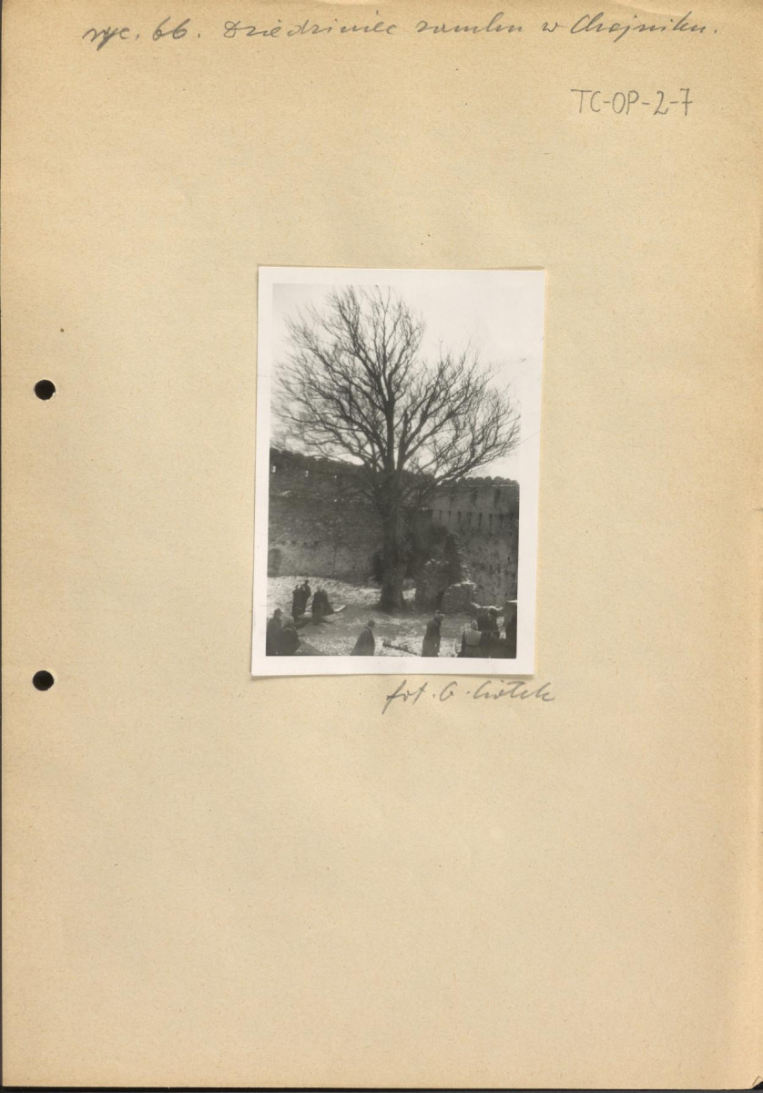 karta z opisem oraz fotografia dot. dziedzińca zamku w Chojniku, ryc. 66, skan 1