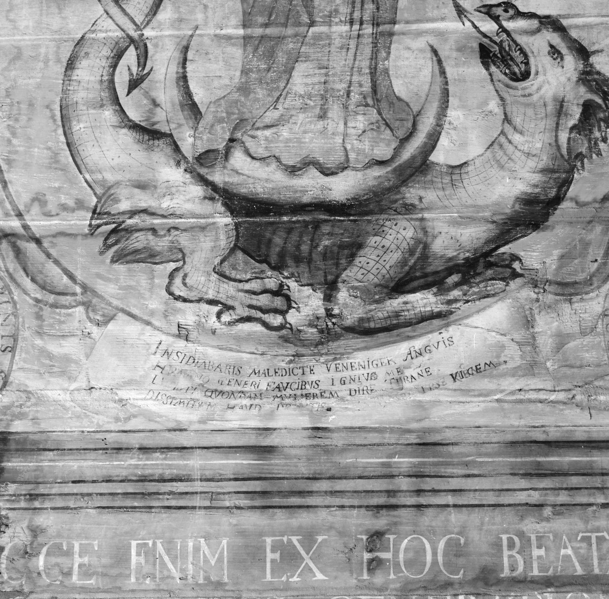 kościół pw. św. Elżbiety Węgierskiej - wnętrze - prezbiterium - ściana północna - polichromia - Matka Boska Niepokalana - fragment, skan 1