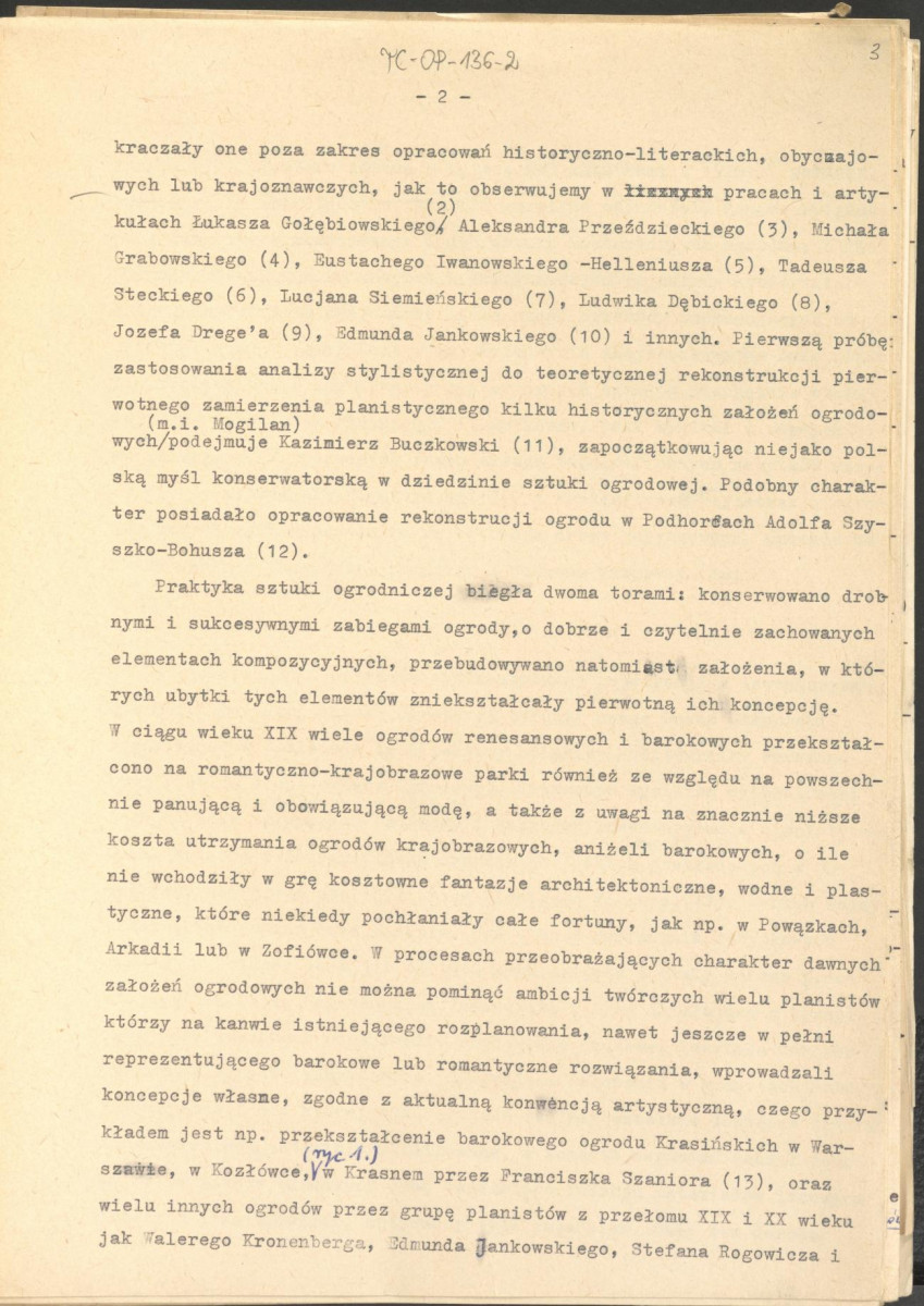 materiał roboczy, wg. opisu z obwoluty wydany drukiem w BMiOZ, seria B, t. XXIII, 1968, s. 153-168, na temat teorii i praktyki konserwatorskiej stosowanych w odniesieniu do różnych założeń ogrodowych i parków w ujęciu historycznym oraz zagadnień związanych z rekonstrukcją ogrodów zabytkowych, skan 3