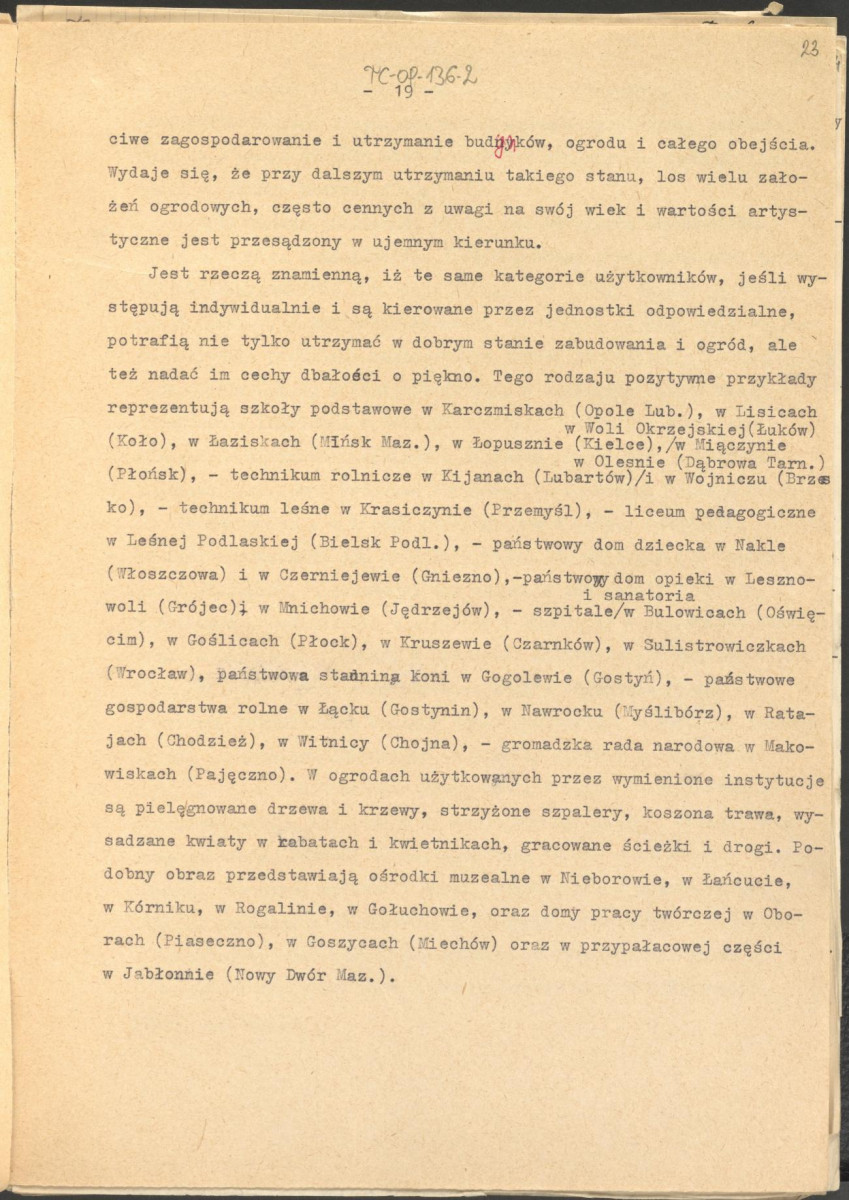 materiał roboczy, wg. opisu z obwoluty wydany drukiem w BMiOZ, seria B, t. XXIII, 1968, s. 153-168, na temat teorii i praktyki konserwatorskiej stosowanych w odniesieniu do różnych założeń ogrodowych i parków w ujęciu historycznym oraz zagadnień związanych z rekonstrukcją ogrodów zabytkowych, skan 23