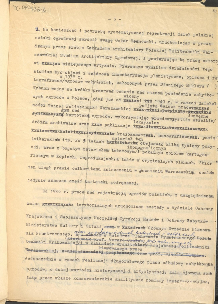 materiał roboczy, wg. opisu z obwoluty wydany drukiem w BMiOZ, seria B, t. XXIII, 1968, s. 153-168, na temat teorii i praktyki konserwatorskiej stosowanych w odniesieniu do różnych założeń ogrodowych i parków w ujęciu historycznym oraz zagadnień związanych z rekonstrukcją ogrodów zabytkowych, skan 40