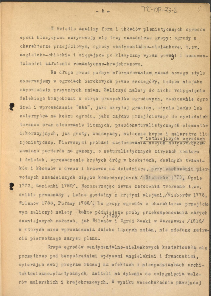 tekst, materiał roboczy pt. "Sztuka ogrodowa w epoce klasycyzmu", skan 5