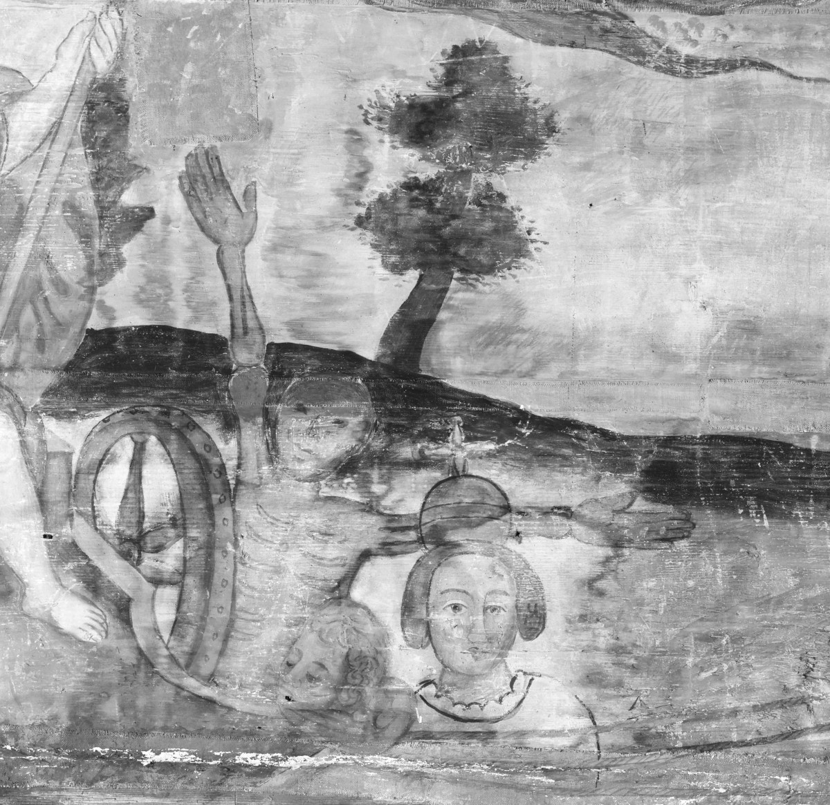 kościół pw. św. Elżbiety Węgierskiej - wnętrze - prezbiterium - ściana północna - polichromia - Chrystys Triumfujący nad śmiercią - fragment, skan 1