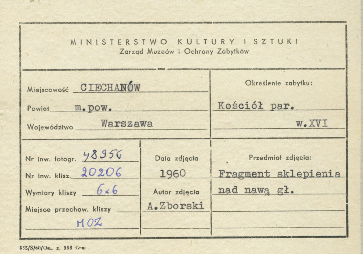 Kościół parafialny - wnętrze, fragment łuku tęczowego i sklepienie prezbiterium - metryczka, skan 1
