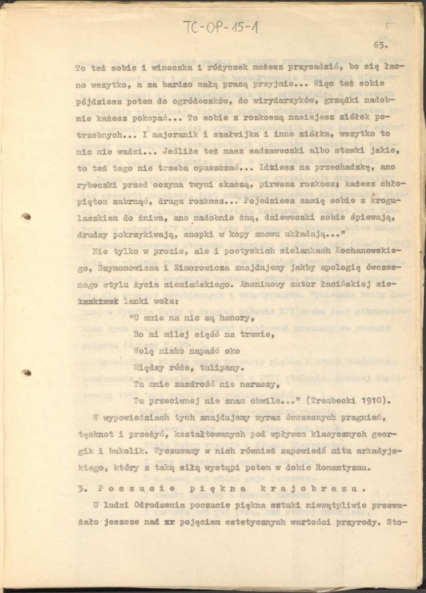 tekst zatytuowany: "Odrodzenie i wczesny barok 1450-1650" - 2 egzemplarze; materiał wydany w "Ogrody Polskie", wyd. Budownictwo i Architektura (1954), s. 23-48, skan 5