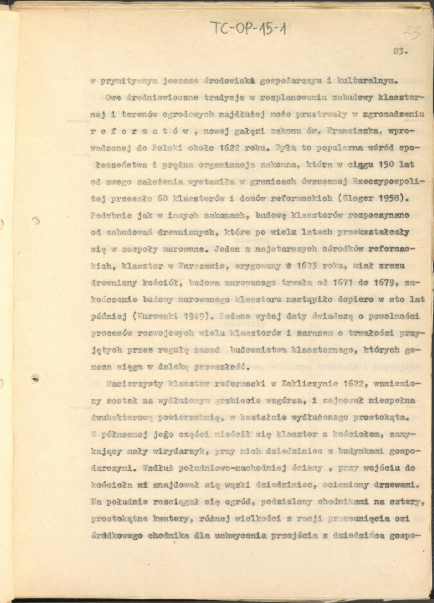 tekst zatytuowany: "Odrodzenie i wczesny barok 1450-1650" - 2 egzemplarze; materiał wydany w "Ogrody Polskie", wyd. Budownictwo i Architektura (1954), s. 23-48, skan 23