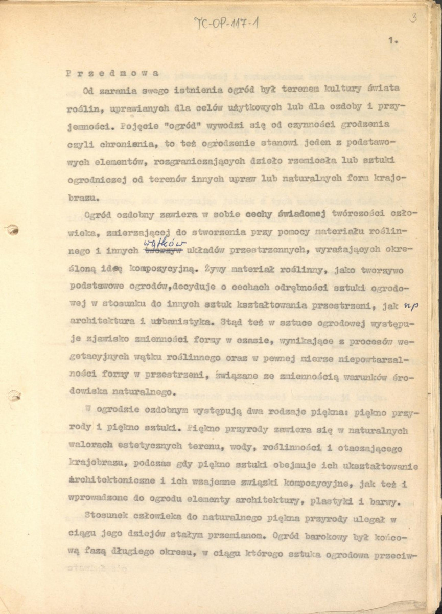 tekst (luźne strony), spójny materiał roboczy przeznaczony i wykorzystany w publikacji, pt.: "X wieków ogrodów polskich, część I - Średniowiecze X-XV w.", skan 3