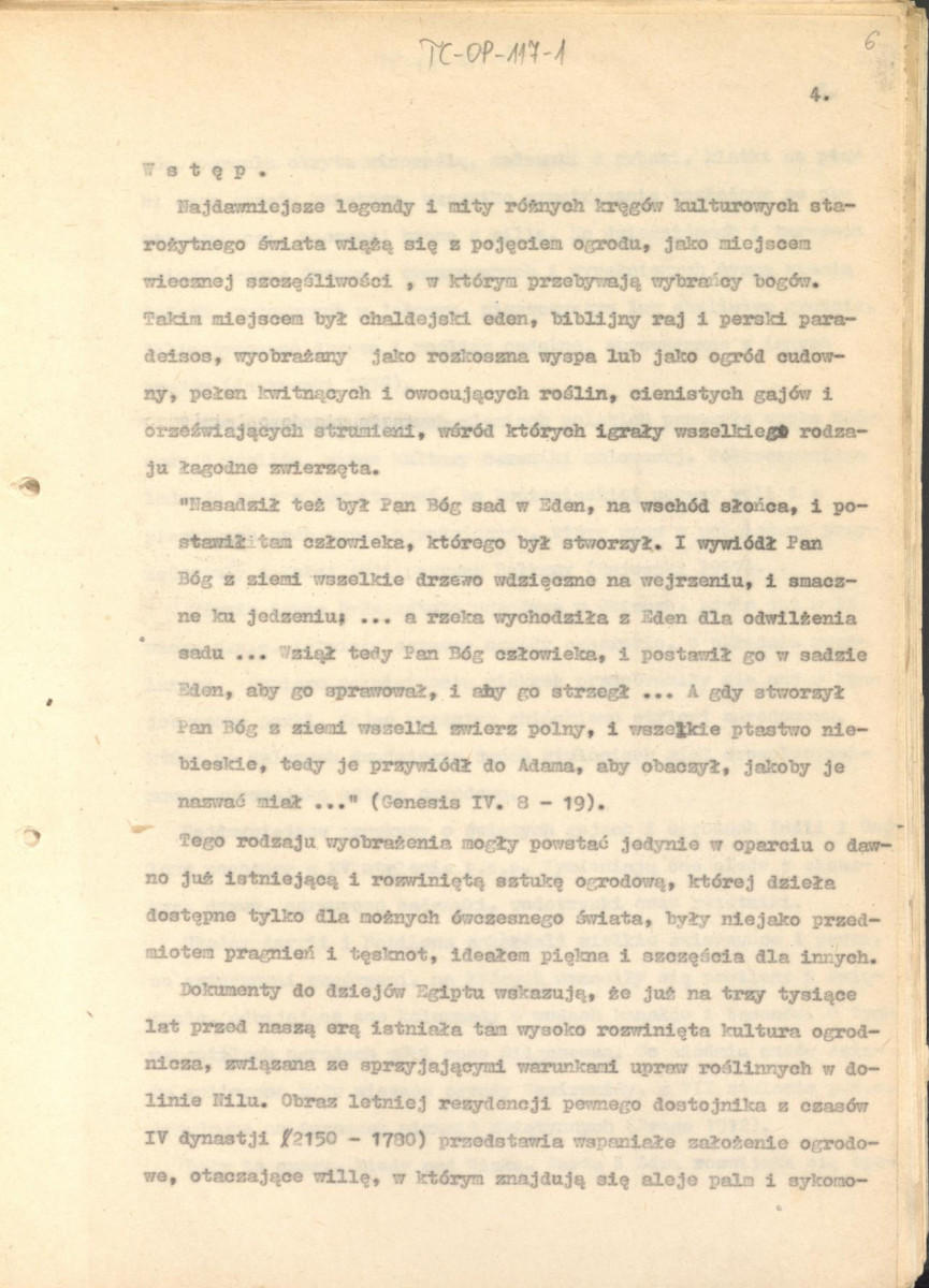 tekst (luźne strony), spójny materiał roboczy przeznaczony i wykorzystany w publikacji, pt.: "X wieków ogrodów polskich, część I - Średniowiecze X-XV w.", skan 6