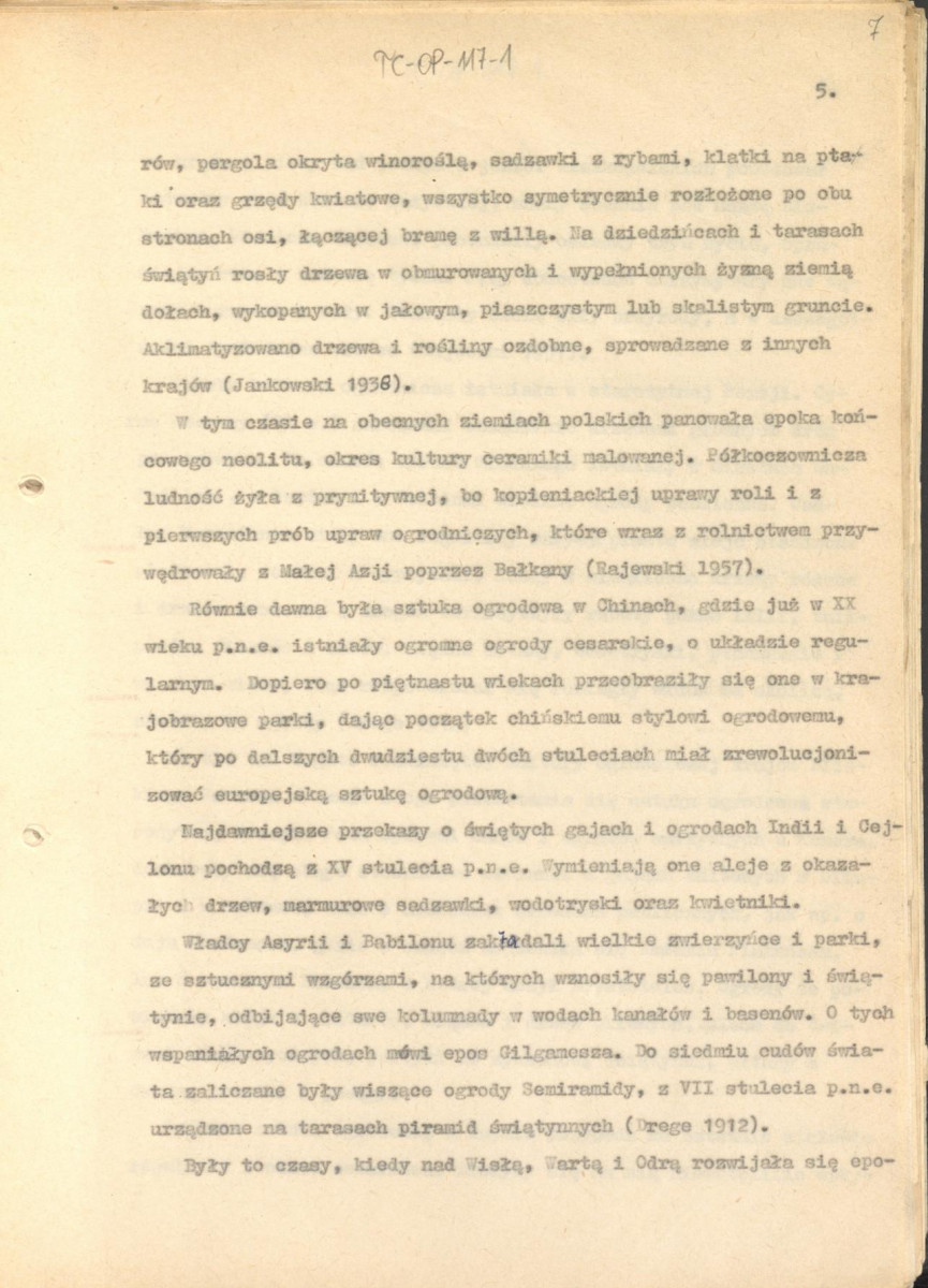 tekst (luźne strony), spójny materiał roboczy przeznaczony i wykorzystany w publikacji, pt.: "X wieków ogrodów polskich, część I - Średniowiecze X-XV w.", skan 7