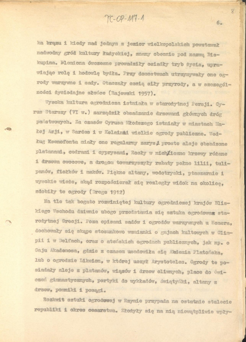 tekst (luźne strony), spójny materiał roboczy przeznaczony i wykorzystany w publikacji, pt.: "X wieków ogrodów polskich, część I - Średniowiecze X-XV w.", skan 8