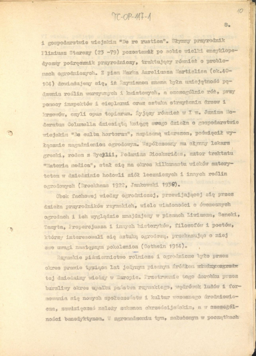 tekst (luźne strony), spójny materiał roboczy przeznaczony i wykorzystany w publikacji, pt.: "X wieków ogrodów polskich, część I - Średniowiecze X-XV w.", skan 10