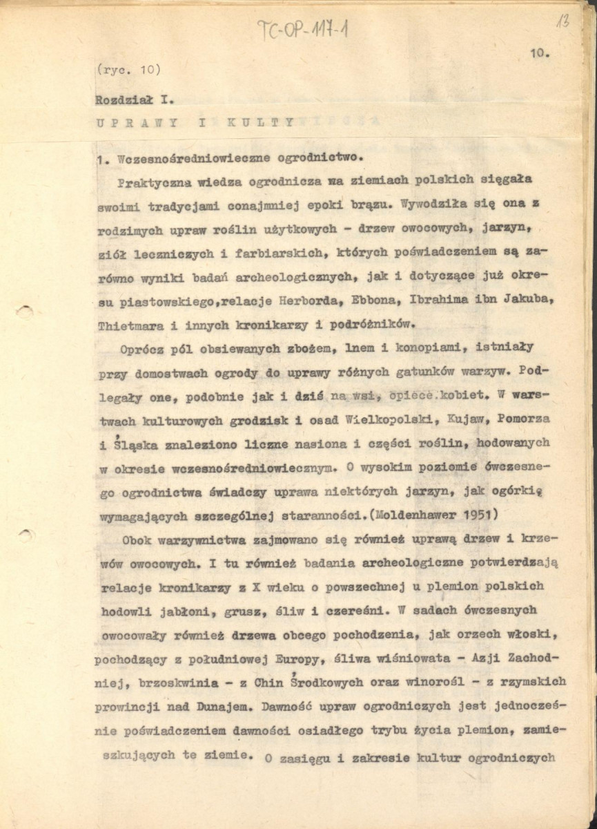 tekst (luźne strony), spójny materiał roboczy przeznaczony i wykorzystany w publikacji, pt.: "X wieków ogrodów polskich, część I - Średniowiecze X-XV w.", skan 12