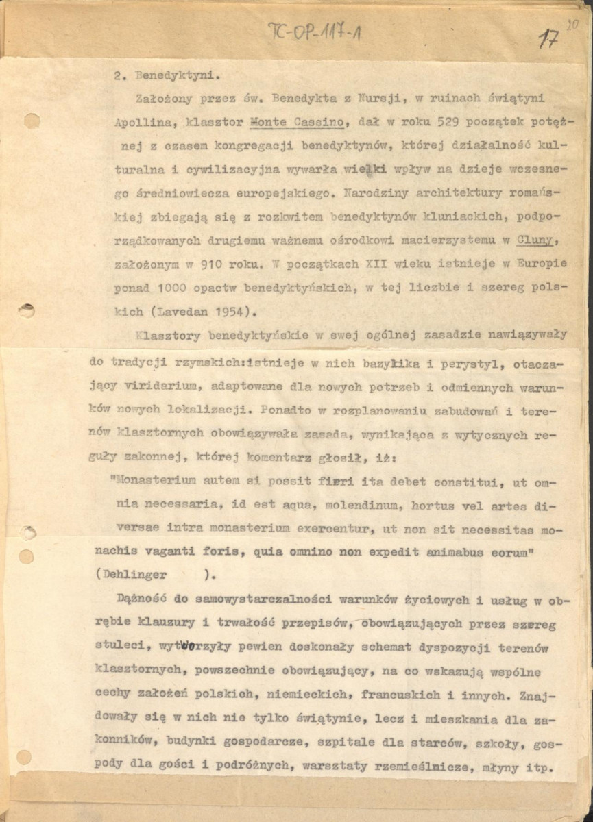tekst (luźne strony), spójny materiał roboczy przeznaczony i wykorzystany w publikacji, pt.: "X wieków ogrodów polskich, część I - Średniowiecze X-XV w.", skan 19