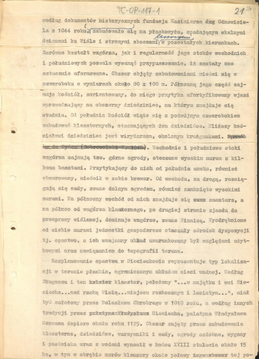 tekst (luźne strony), spójny materiał roboczy przeznaczony i wykorzystany w publikacji, pt.: "X wieków ogrodów polskich, część I - Średniowiecze X-XV w.", skan 23