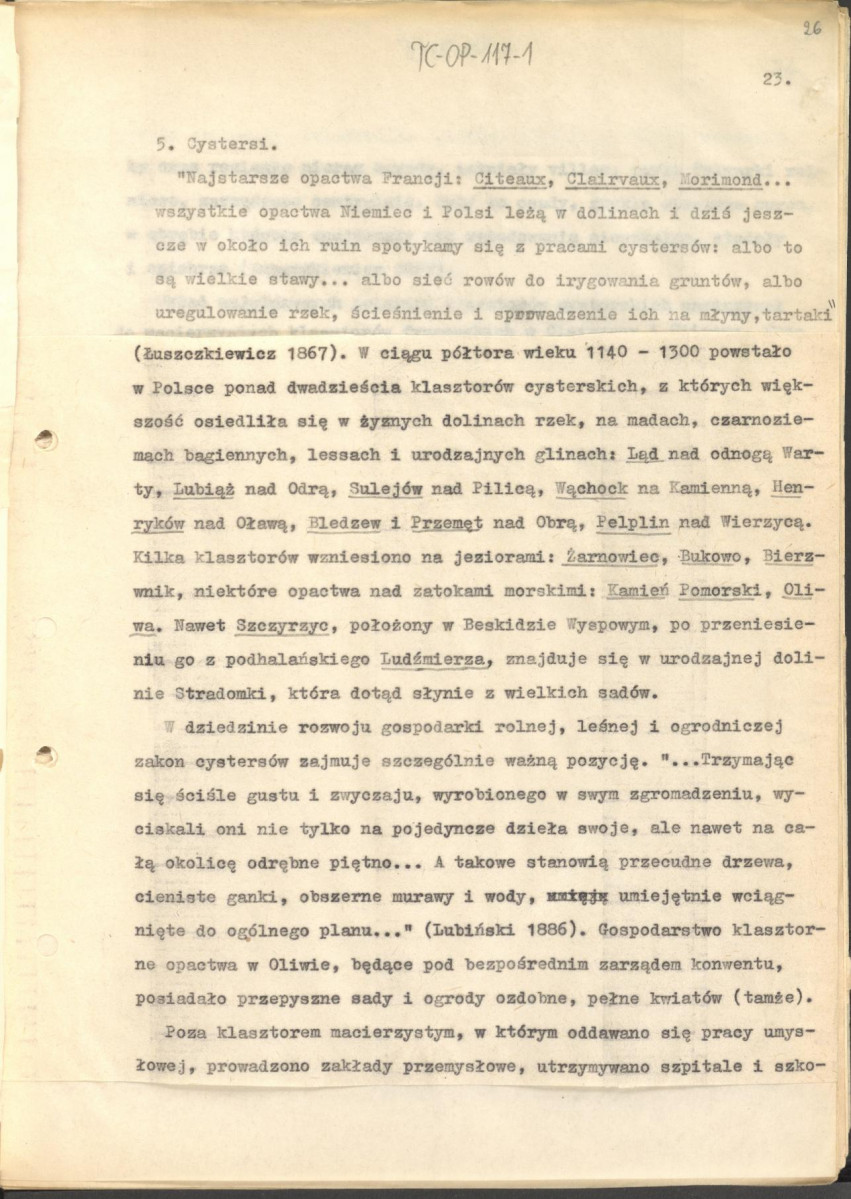 tekst (luźne strony), spójny materiał roboczy przeznaczony i wykorzystany w publikacji, pt.: "X wieków ogrodów polskich, część I - Średniowiecze X-XV w.", skan 25