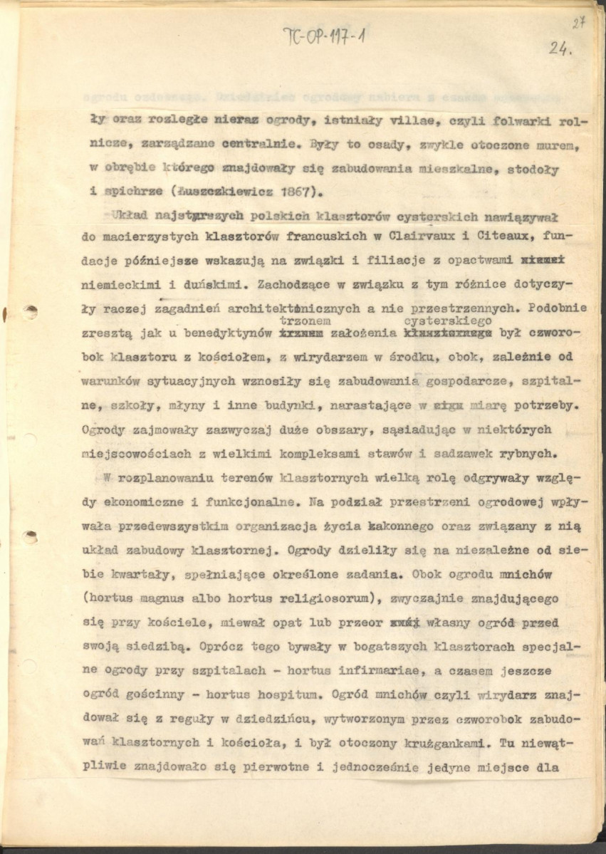 tekst (luźne strony), spójny materiał roboczy przeznaczony i wykorzystany w publikacji, pt.: "X wieków ogrodów polskich, część I - Średniowiecze X-XV w.", skan 26