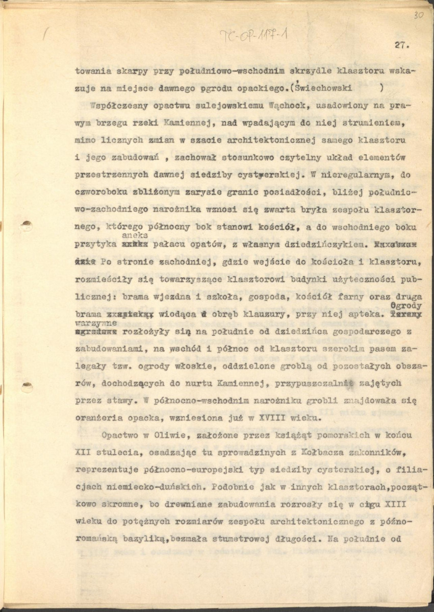 tekst (luźne strony), spójny materiał roboczy przeznaczony i wykorzystany w publikacji, pt.: "X wieków ogrodów polskich, część I - Średniowiecze X-XV w.", skan 29