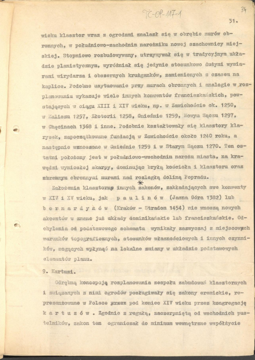 tekst (luźne strony), spójny materiał roboczy przeznaczony i wykorzystany w publikacji, pt.: "X wieków ogrodów polskich, część I - Średniowiecze X-XV w.", skan 33
