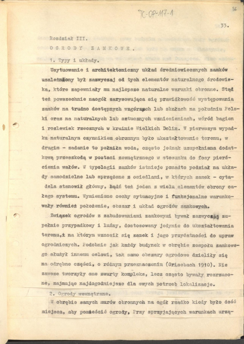 tekst (luźne strony), spójny materiał roboczy przeznaczony i wykorzystany w publikacji, pt.: "X wieków ogrodów polskich, część I - Średniowiecze X-XV w.", skan 35