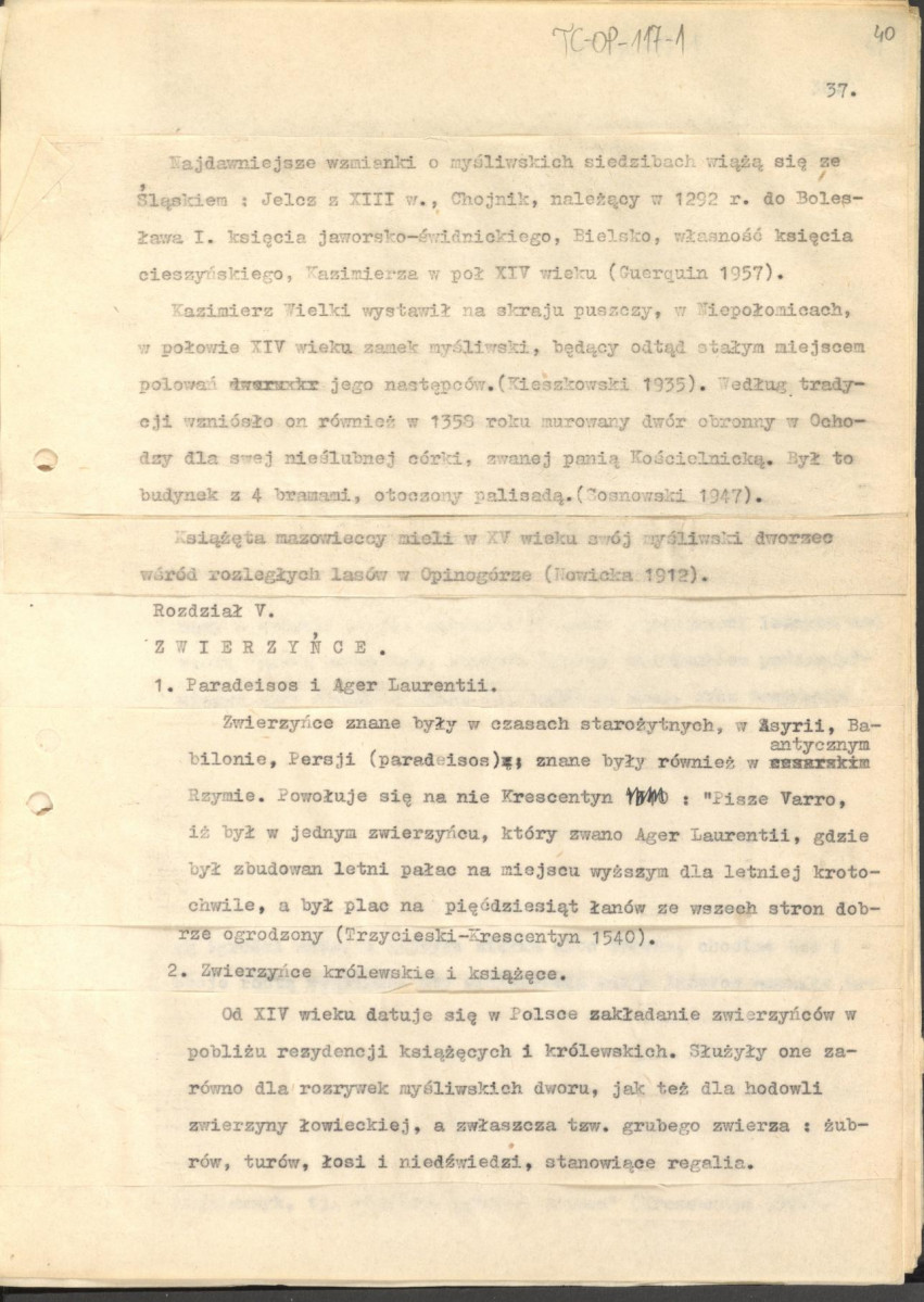 tekst (luźne strony), spójny materiał roboczy przeznaczony i wykorzystany w publikacji, pt.: "X wieków ogrodów polskich, część I - Średniowiecze X-XV w.", skan 39