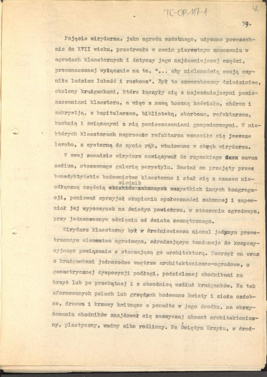 tekst (luźne strony), spójny materiał roboczy przeznaczony i wykorzystany w publikacji, pt.: "X wieków ogrodów polskich, część I - Średniowiecze X-XV w.", skan 41