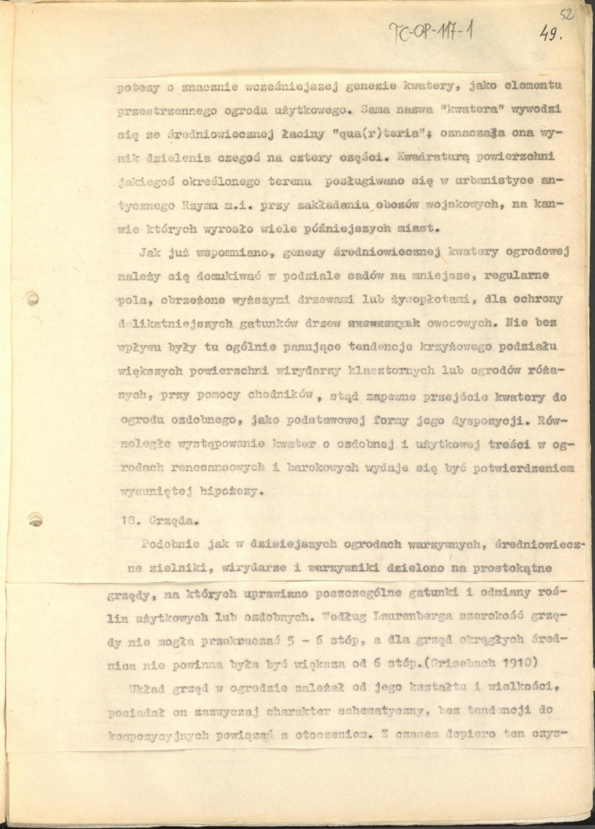 tekst (luźne strony), spójny materiał roboczy przeznaczony i wykorzystany w publikacji, pt.: "X wieków ogrodów polskich, część I - Średniowiecze X-XV w.", skan 51